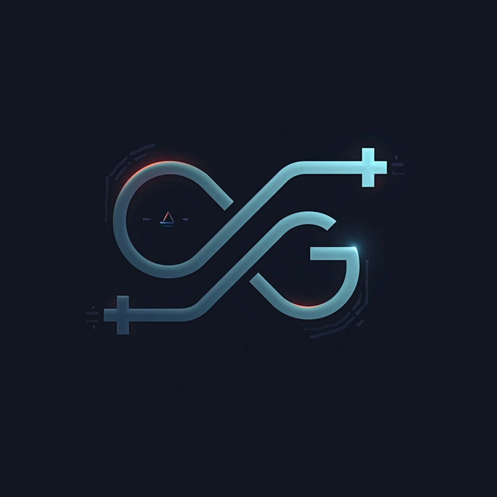 A simple, iconic logo concept for 'CTRL+ART+GEN': The letters 'C', 'A', and 'G' are intertwined or form a compact, abstract glyph. Small '+' symbols could connect them, or they might be stylized to resemble interconnected circuit components. This logo would be suitable for a chest emblem, sleeve detail, or a tag brand for the 'Generative AI T-Shirt Designs' line.