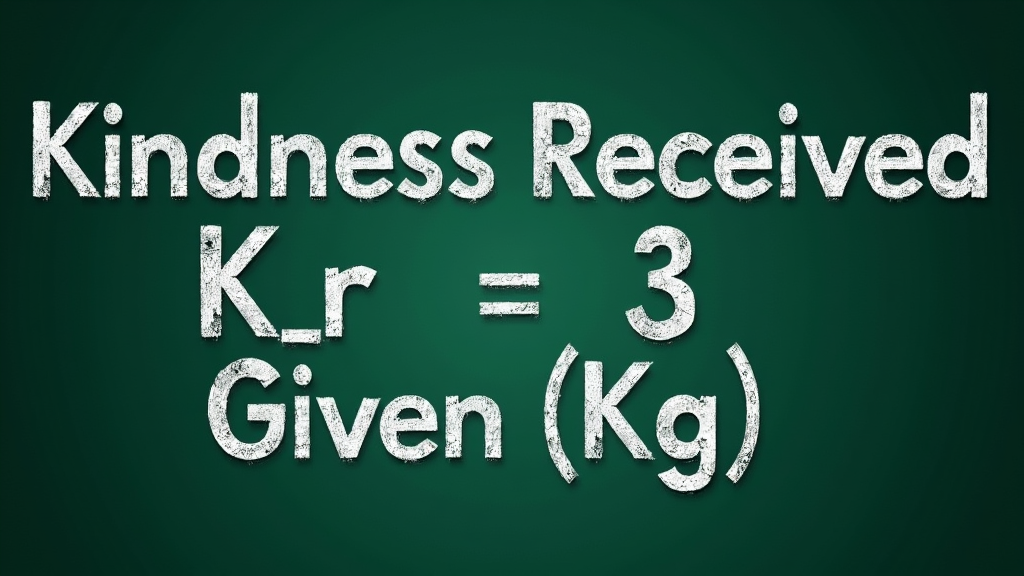 Sub-design Idea 2: Style the equation like a mathematical formula written on a chalkboard: Kindness Received (K_r) * 3 = Kindness Given (K_g).