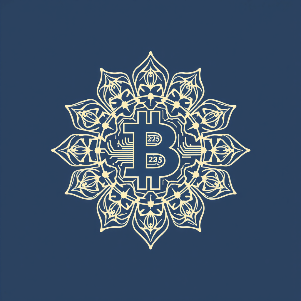 The Blooming Block: A central Bitcoin block symbol from which intricate, geometric patterns (representing innovation) bloom outwards in a decentralized fashion. The year '2025' could be integrated into the expanding patterns, perhaps as anchor points.