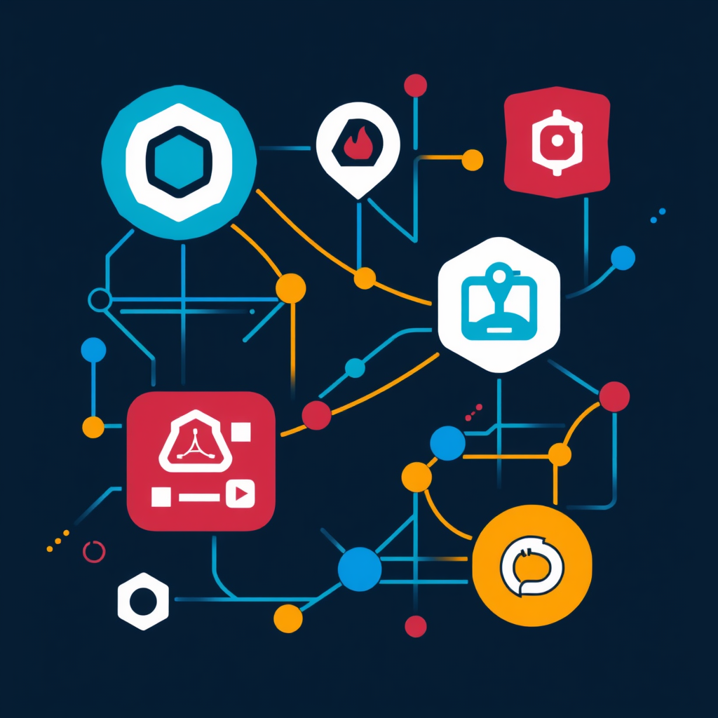 Sub-Design Idea 5 (Data Weave Construct): Icons visualized as interwoven lines representing data flows and API connectivity, with varying weave density and color to signify different tool functions, creating a sense of interconnected digital structure.