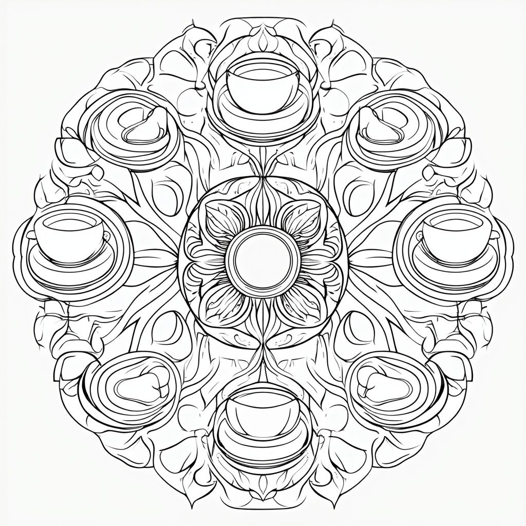 Symbolic Object Mandalas: Designs built using repeating motifs of items representing motherhood or maternal love—such as teacups, birds' nests, cupped hands, or interlocking rings—arranged in a symmetrical mandala.