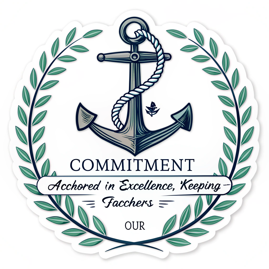 The Anchor & Laurel: A sticker with a prominent anchor intertwined with a laurel wreath, symbolizing stability, excellence, and retention. Text: 'Our Commitment: Anchored in Excellence, Keeping Our Teachers.'