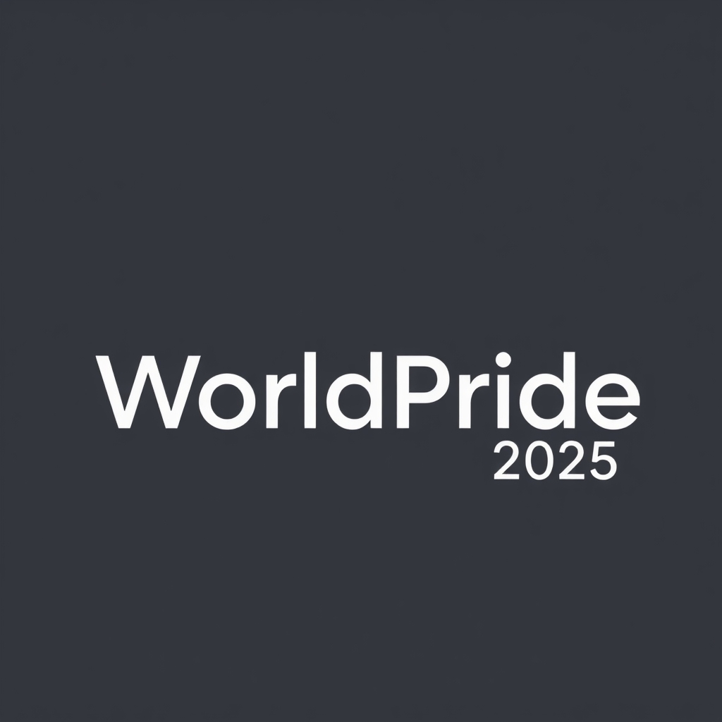 Simple Logo Idea: The letters 'W' and 'P' (for WorldPride) are constructed from bold, minimalist strokes. The 'W' is one essential Pride color, and the 'P' is another, with the forms potentially interlocking or flowing together. '2025' is rendered in a clean, understated sans-serif font nearby. The narrative is direct: WorldPride represented by essential, impactful colors.