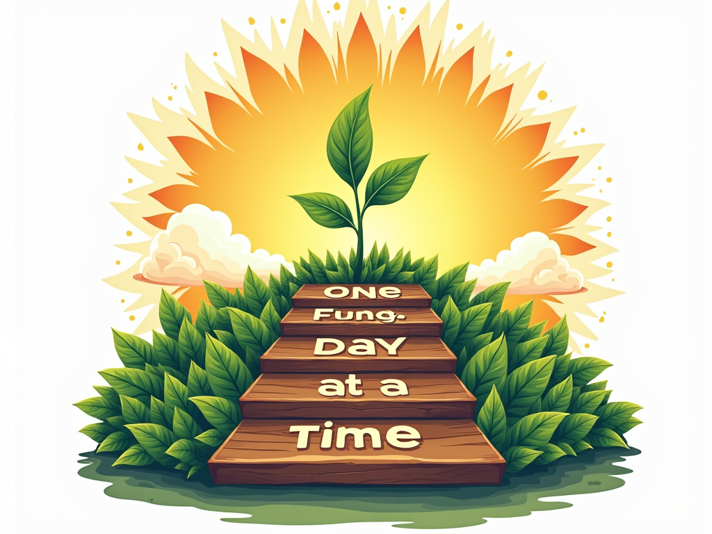 A design showcasing a growing plant or series of ascending steps, symbolizing 'One Day at a Time,' leading to a sun or starburst representing 'Awesome Learning.' The full quote is integrated.