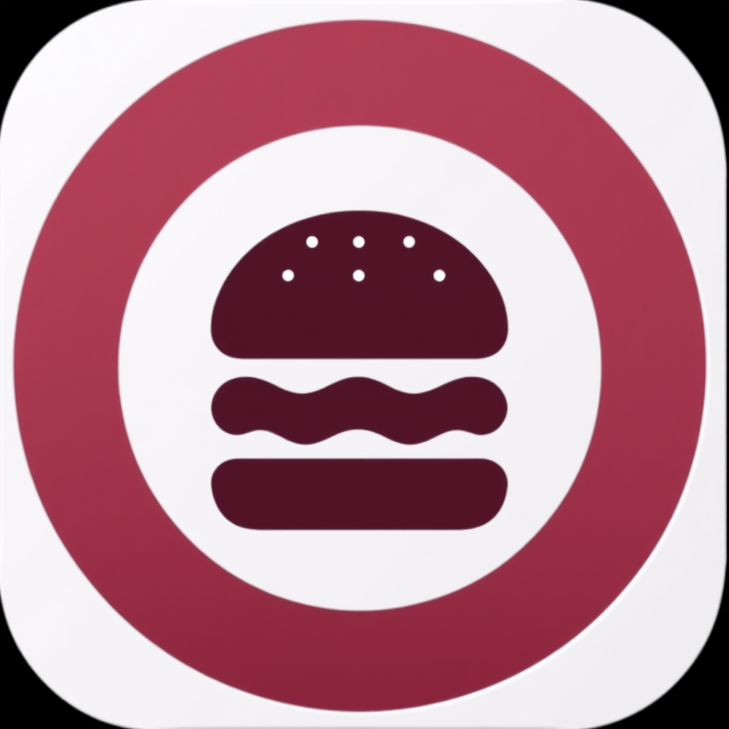 A simple circle or square shape with the silhouette of a hamburger in the center.