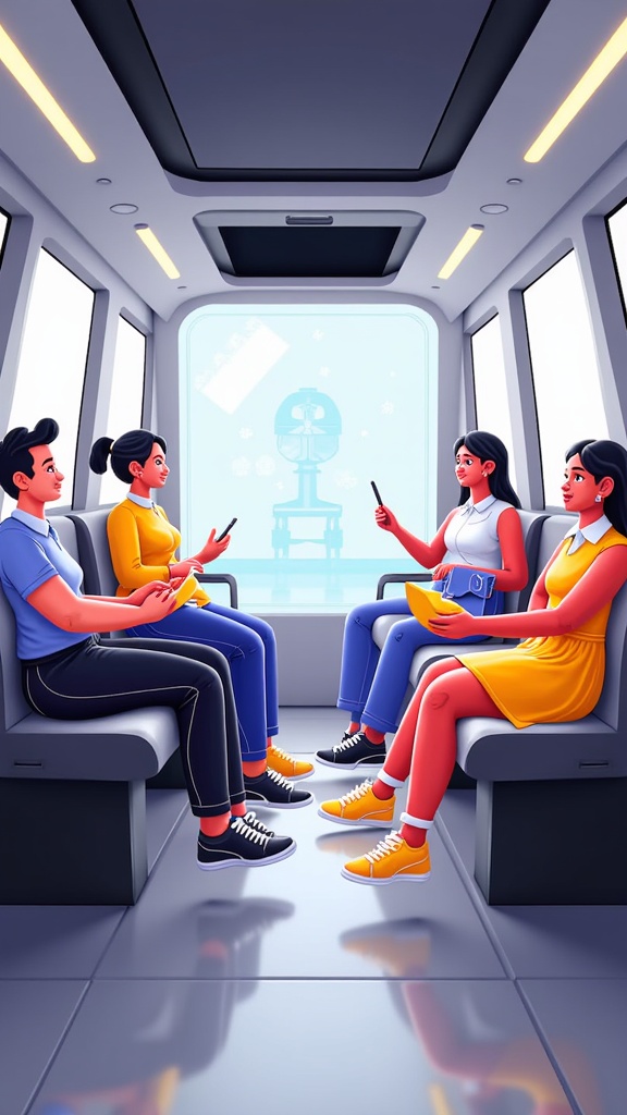 Translated Text: Robotaxi Illustration Concepts - Interior Views: Passenger Comfort and AI Interaction in Robotaxis