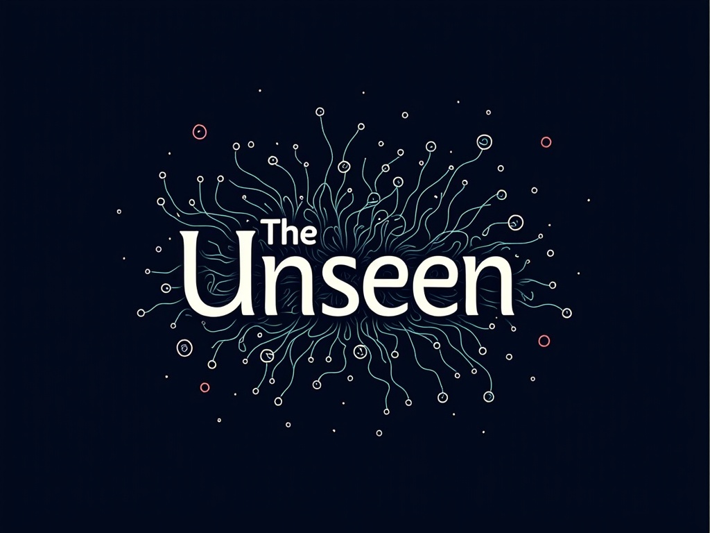 Simple logo idea for the theme: Typography 'The Unseen' intertwined with generative, organic cellular lines and subtle digital pixelation accents.