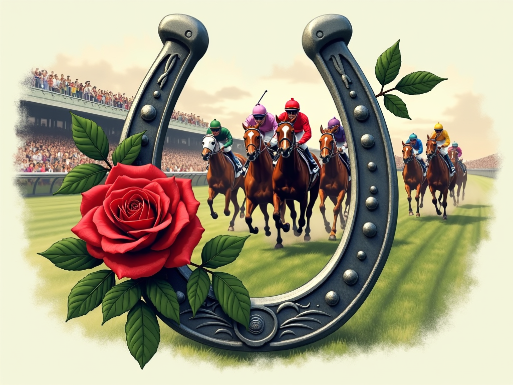 Kentucky Derby 2025 T-Shirt Designs - Classic Rose & Horseshoe Design 2025