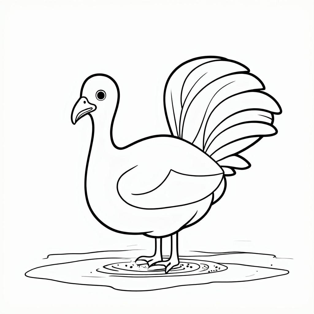 Minimalistic drawing of a turkey, emphasizing smooth lines for the body and simplistic feather shapes.