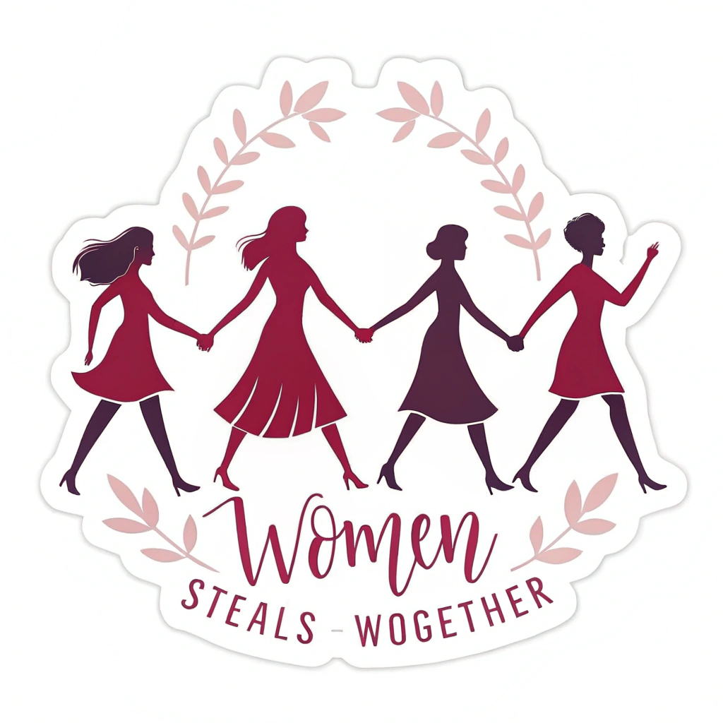 A design showcasing interconnected silhouettes of women forming a chain, representing solidarity and mutual support in leadership.