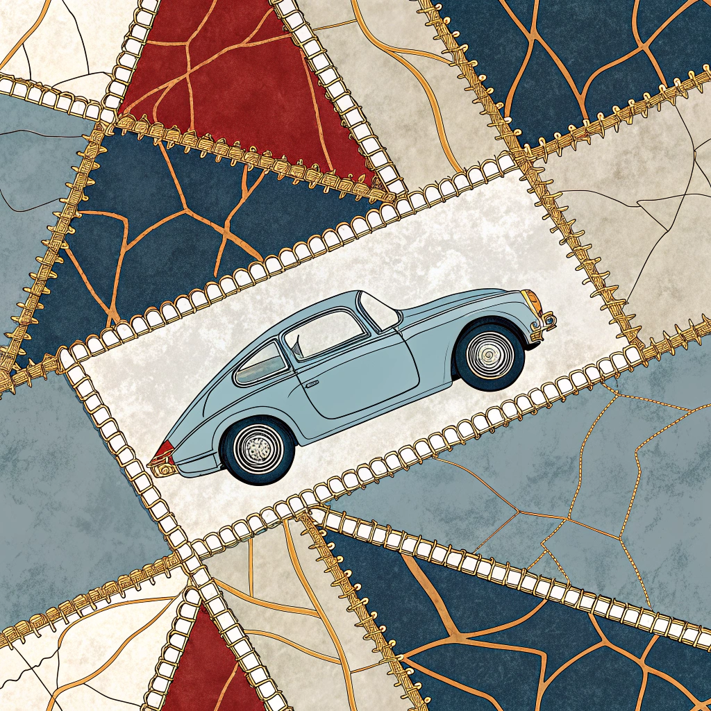 Kintsugi-Inspired Patchwork: Patterns that celebrate the repaired 'scars' of reclaimed materials, using visible stitching or contrasting materials to highlight joins, mimicking the Kintsugi philosophy where breakage and repair are part of the object's history.