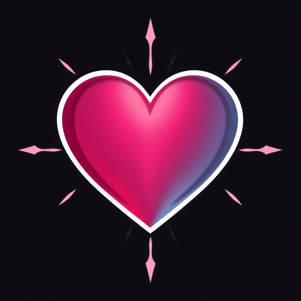 The image shows a pink heart on a black background, creating a striking contrast between the two colors. The heart is the focal point of the image, with its bright pink color standing out against the dark background.