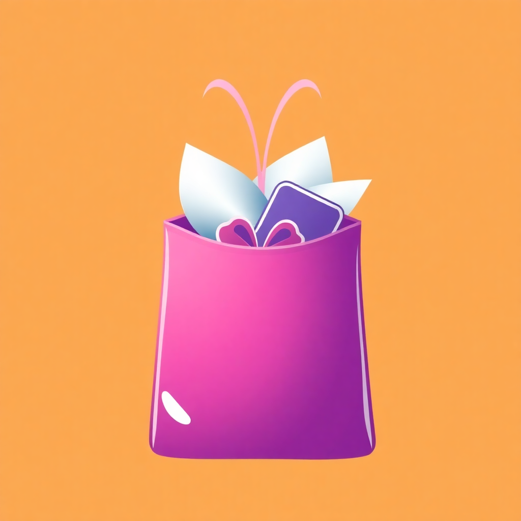 Create an icon where a gift bag is partially opened, revealing a small peek of a gift