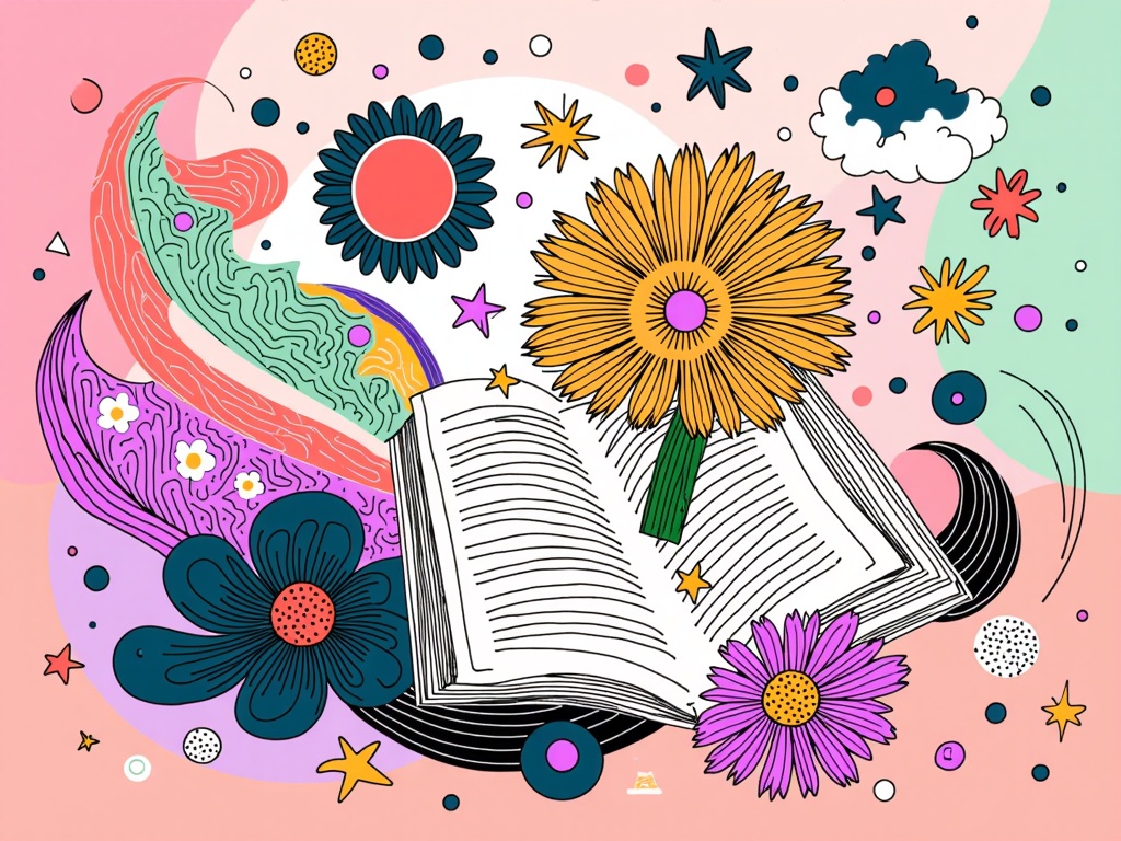 Translate: Great Poetry Reading Day Illustrations - Abstract Design Representing Poetic Flow and Emotion