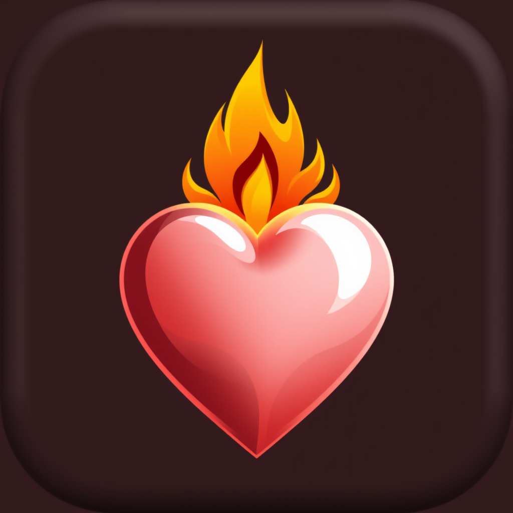 Classic heart shape with flames emanating from the top, symbolizing passion and intense love.