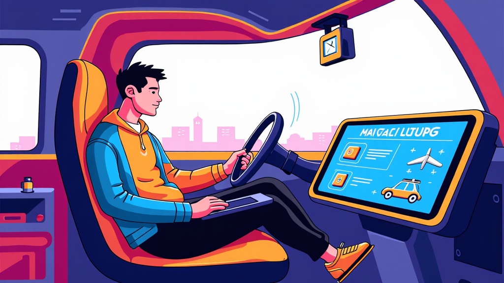 Personalized Cabin Experience: An interior view of the robotaxi where a passenger is customizing their environment – adjusting lighting, temperature, or selecting entertainment on a large, interactive screen. The focus is on comfort and personalized service.