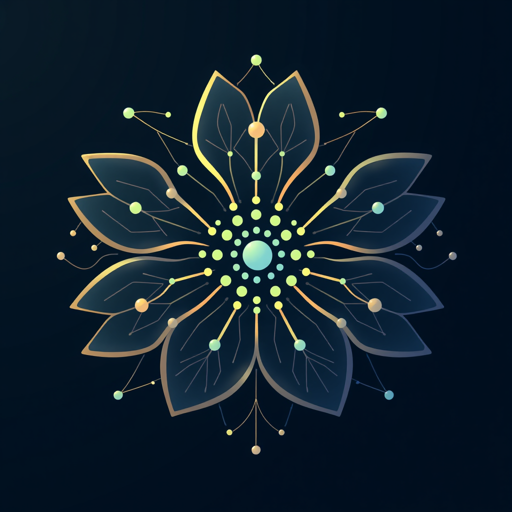 Petal Pathways: An icon where a flower's petals are formed by interconnected neural network lines and nodes, radiating from a central data cluster, depicting AI generation blooming.
