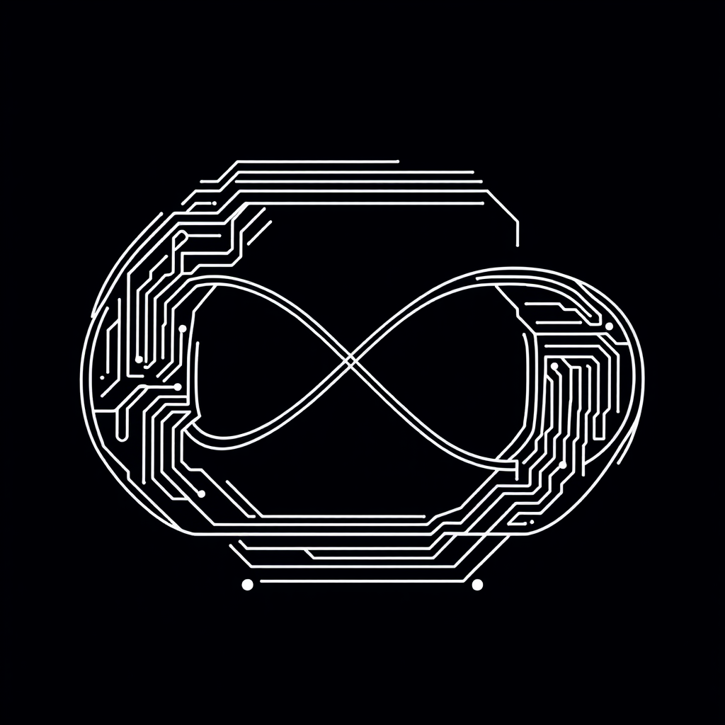 Mobius Circuit Glyph: An infinity symbol (Mobius strip) seamlessly integrated with abstract circuit board traces or simplified code elements. This glyph would represent the continuous, boundless nature of AI generation and its computational underpinnings.