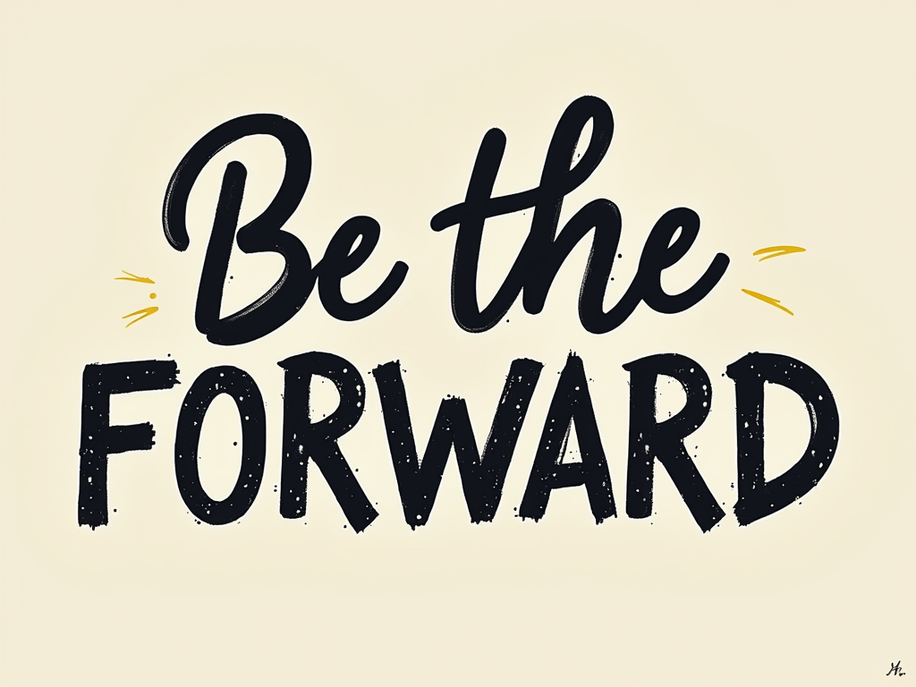Use a contrasting font style: 'Be the' in a clean sans-serif, and 'FORWARD' in an energetic script or handwritten style font.