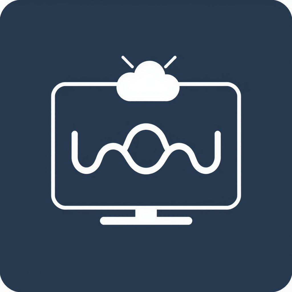 Learning Algorithm Waveforms: Icons for features like content recommendation or settings optimization depicted as evolving waveforms or data patterns that suggest learning and adaptation, associated with a TV or cloud symbol.