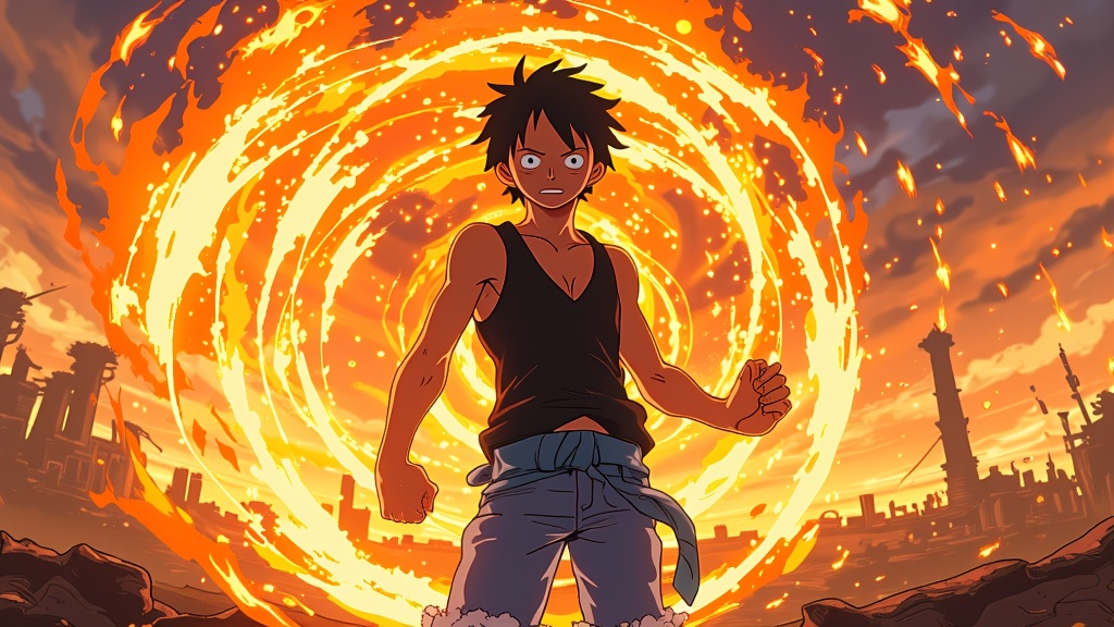 Ace, Brother of Luffy, displaying his fiery powers, capturing the essence of camaraderie and sacrifice against the backdrop of his thrilling journey.