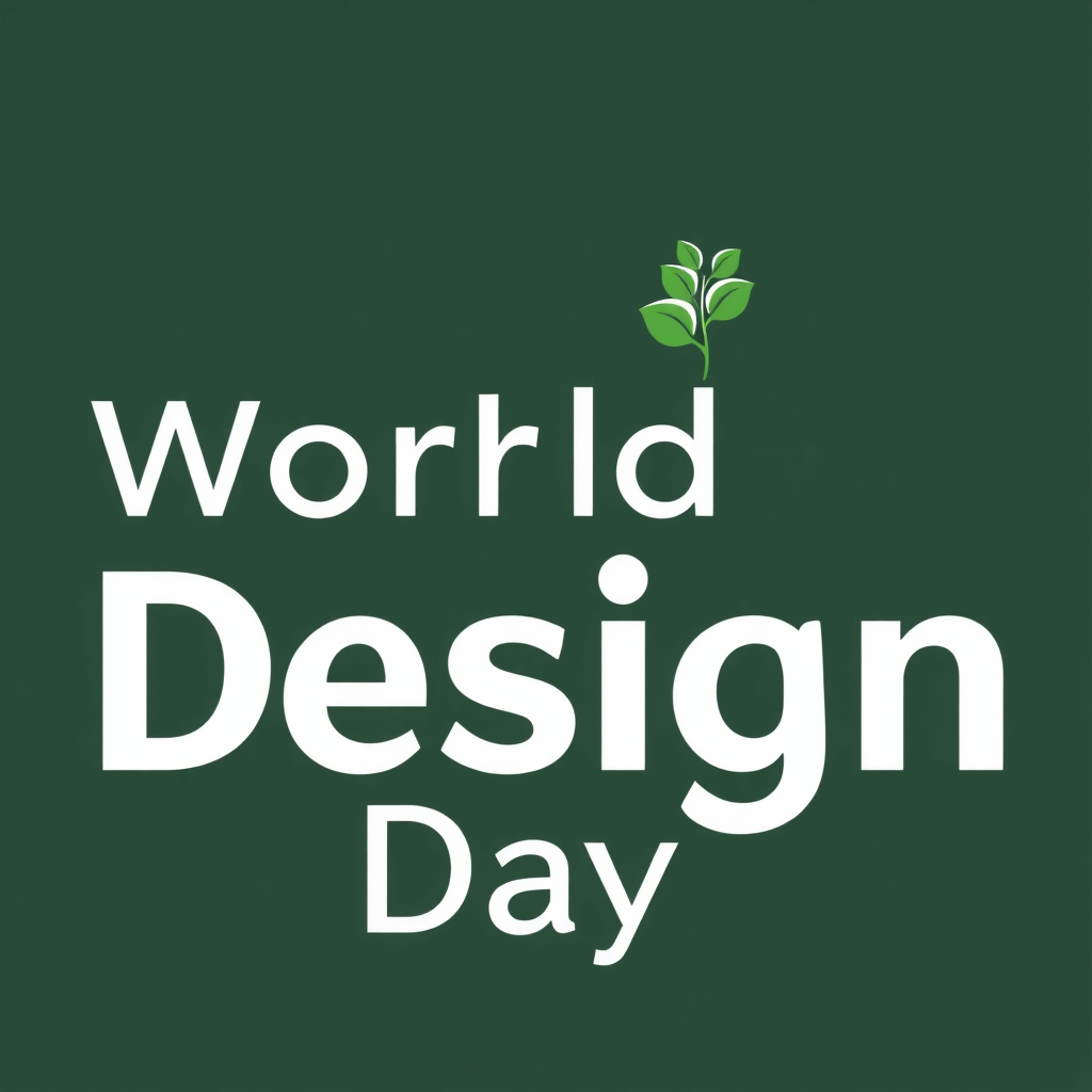 Simple Logo Idea: The text 'World Design Day' in a clean, eco-friendly font, accompanied by a small, elegant icon of Earth with a green sprout emerging from it, placed above or alongside the text.