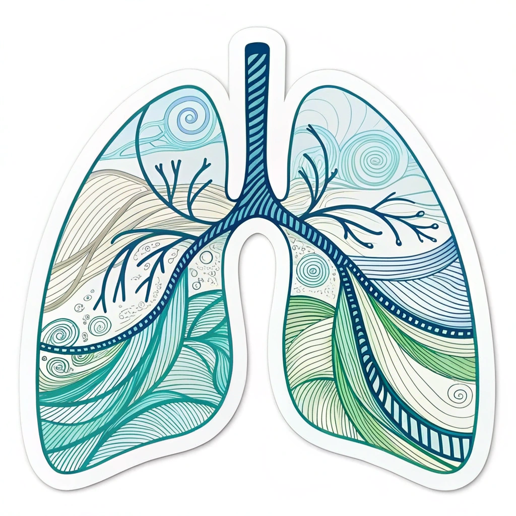 An abstract design with flowing, calming blue and green lines representing clear airways and easy breathing, perhaps forming a subtle lung shape.