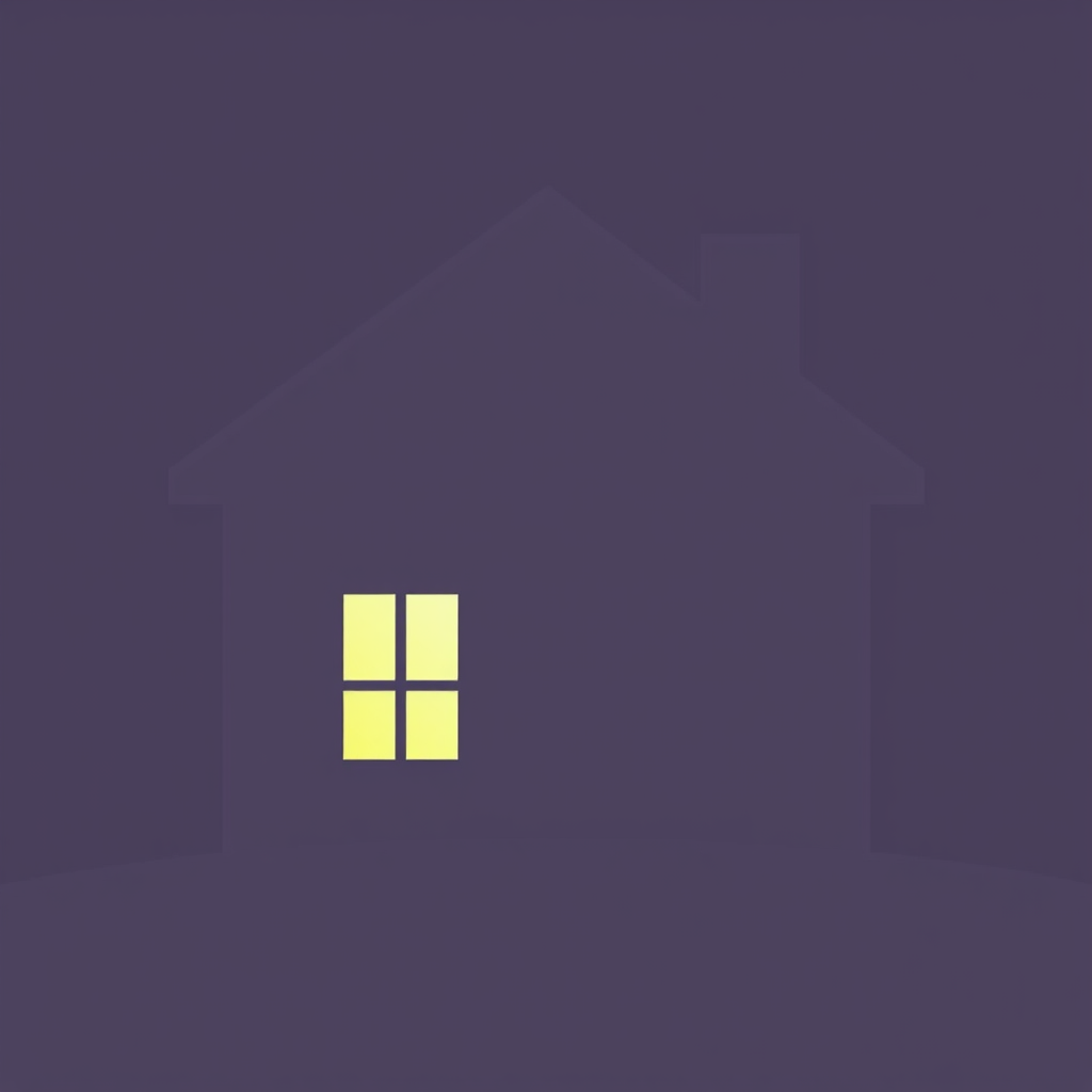 A house silhouette where the roofline subtly forms the top curves of a heart, with a warm, inviting light emanating from a window. The style is clean and modern, yet soft.