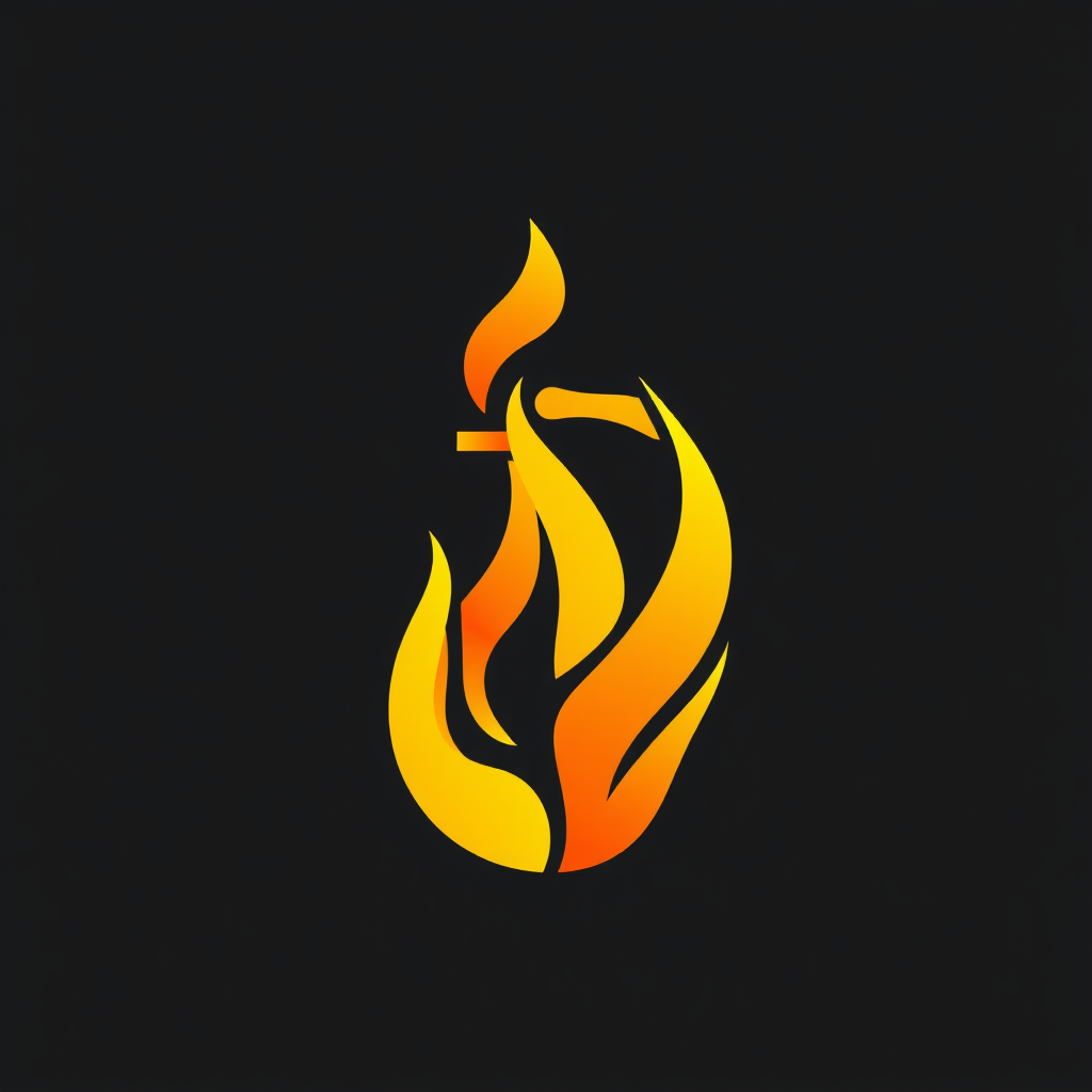 An abstract flame design forming the shape of a fire extinguisher, representing fire safety.