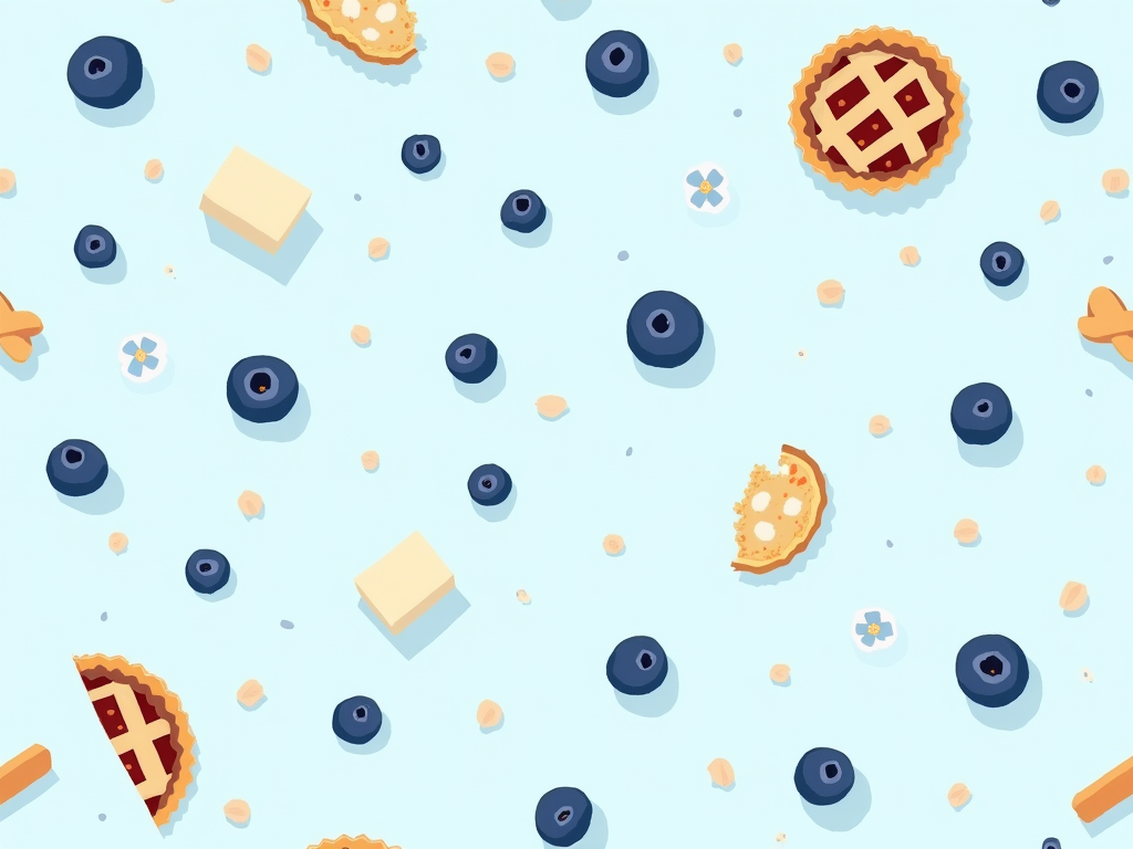 A pattern design featuring minimalist illustrations of all the essential blueberry pie ingredients scattered across the fabric.
