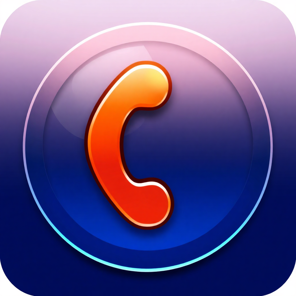 The image is a square-shaped icon with a blue and purple gradient background. In the center of the icon, there is a large orange letter C in the shape of a curved line. The letter is outlined in a bright orange color and is positioned in the middle of the blue circle. The blue circle is slightly curved, creating a sense of depth and dimension. The overall design is modern and minimalistic.