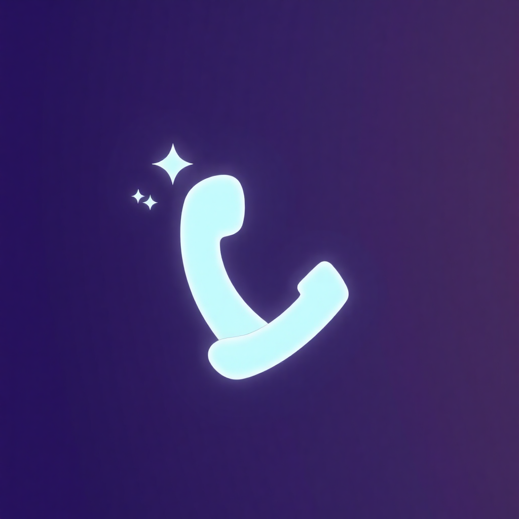 The image is a digital illustration of a white phone receiver on a dark purple background. The phone receiver is in the shape of a curved line and is outlined in white. There are two small white stars on either side of the phone receiver, one on top of the other. The stars appear to be floating above the receiver. The overall design is simple and minimalistic.