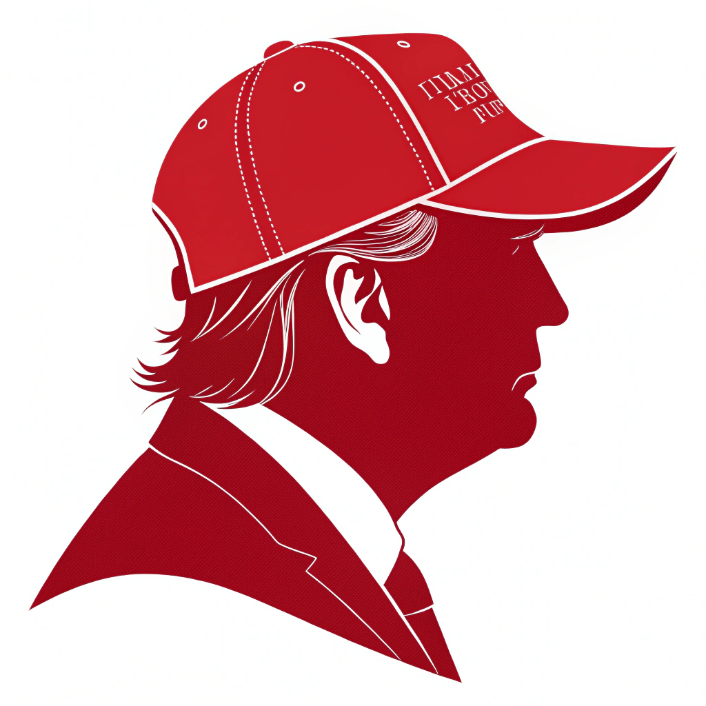 A minimalist sticker of the MAGA hat silhouette, in a vibrant red.