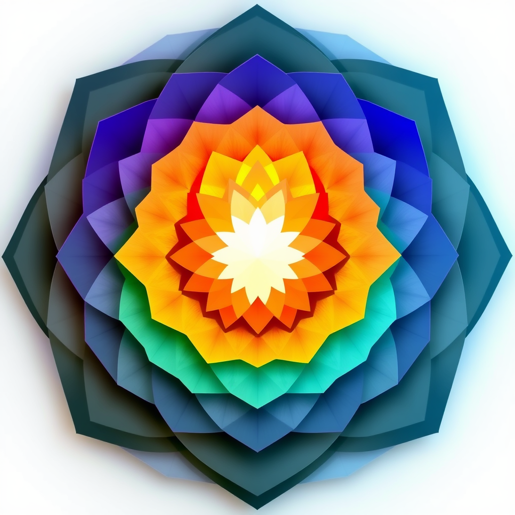 Infinite Unfolding Layers: Abstract geometric layers continuously unfolding from a central point, each revealing new patterns, colors, or textures, suggesting endless depth and generative possibility.