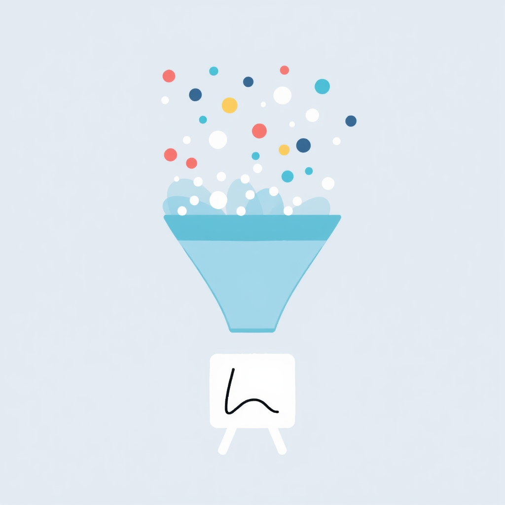 Sub-design 3 (Data Funnel to Canvas): An icon showing diverse abstract data elements (dots, small shapes) entering the top of a stylized funnel. From the bottom of the funnel, a clean, minimalist image icon (like a tiny canvas with a simple drawing) emerges.