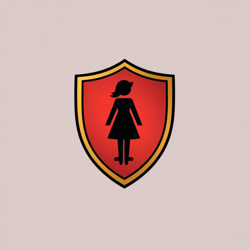 A shield with the female symbol, symbolizing protection and resilience of women.