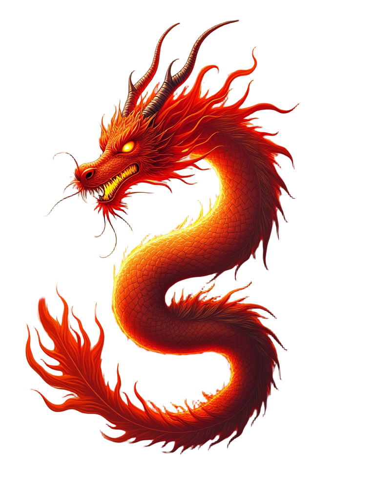 An elemental fire dragon tattoo blazes with colors of orange and red, its inferno-like body manifesting on an upper arm, exuding energy and passion.