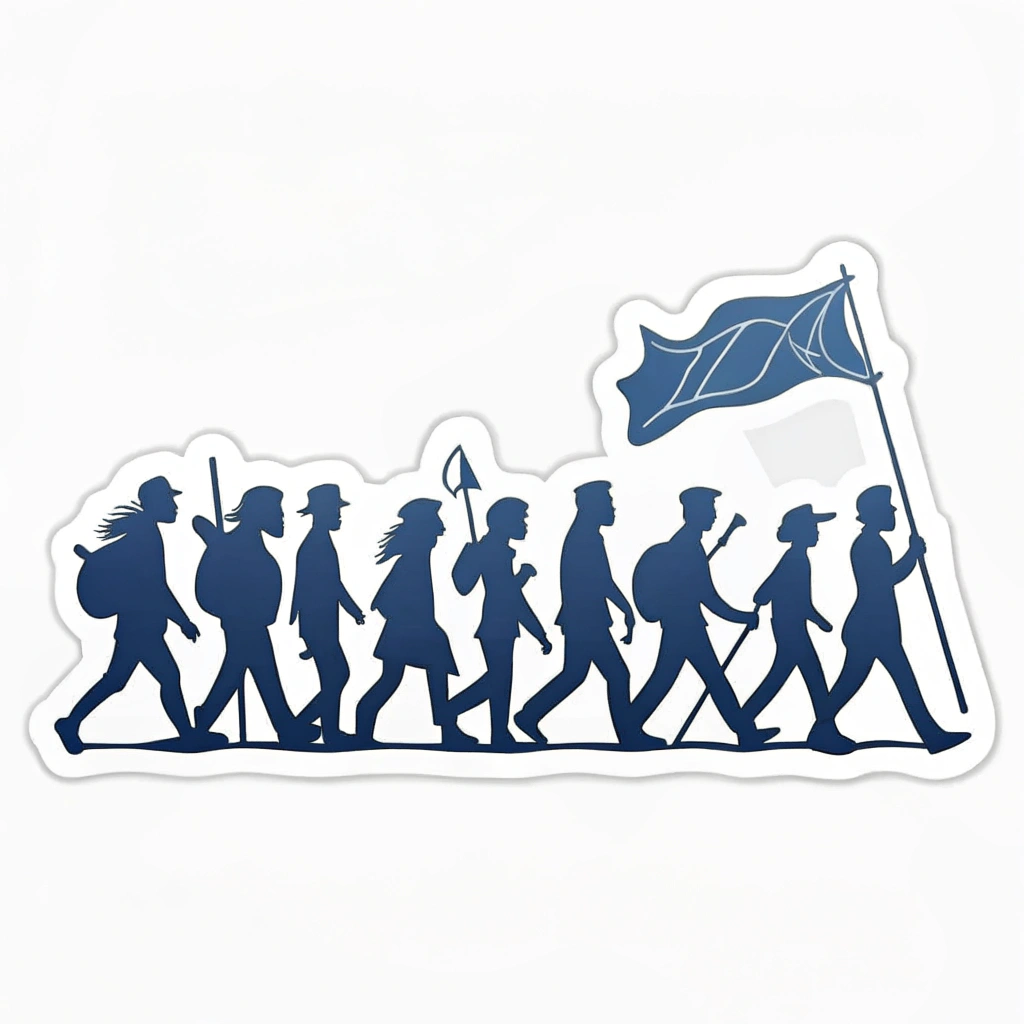 Sub-design 5: A continuous frieze of marching silhouettes where individual figures are subtly linked by their tools, hands, or shadows, visually emphasizing solidarity and the collective nature of the movement.