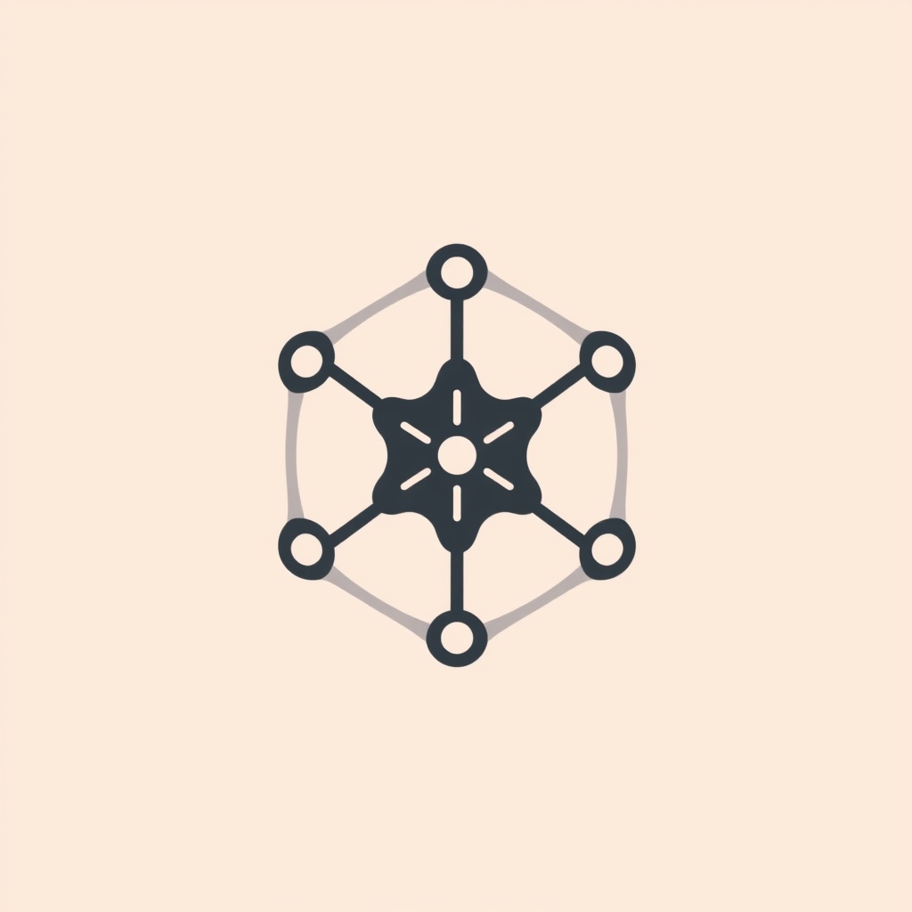 Simple Icon Idea: A stylized geometric shape, perhaps a simplified node or cluster, with lines radiating outwards or connecting inwards, suggesting data processing or network connection.