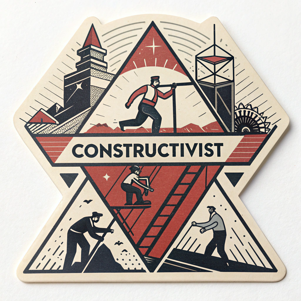 Sub Design 3: Employ a constructivist aesthetic with strong geometric shapes (bars, triangles) interacting with the bold typography. Use a limited palette like red, black, and cream.