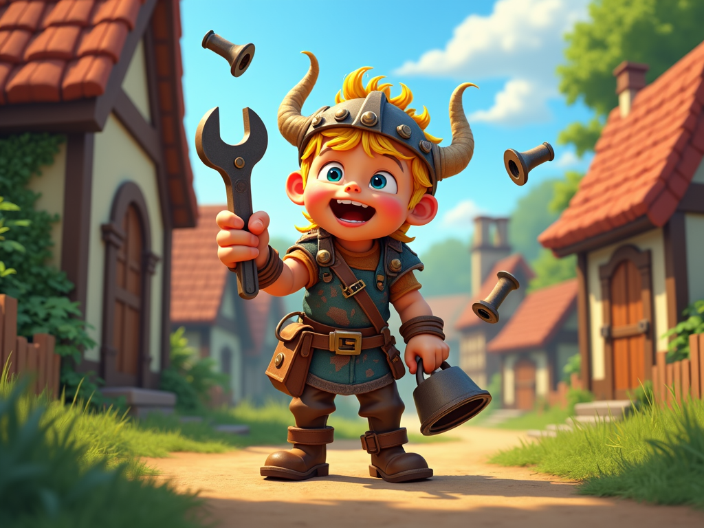 A cartoon about a young Viking inventor who creates quirky and humorous tools for exploration, leading to comical mishaps and discoveries.