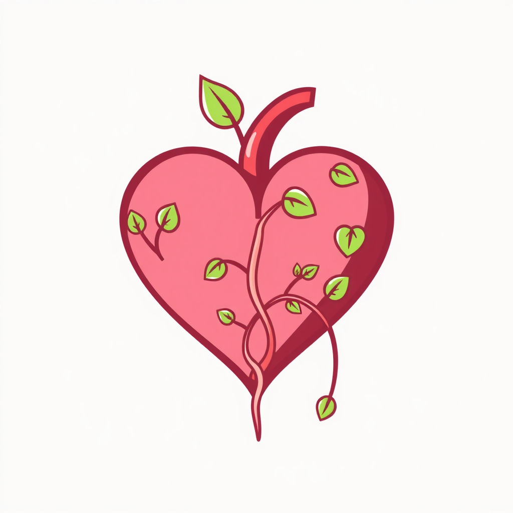 A heart icon with intertwined vines to represent growth.