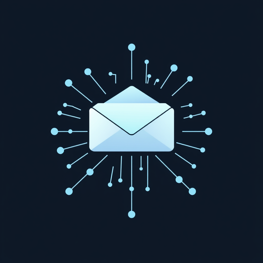 Sub Design Idea 5: An icon showing a message/envelope icon transforming or integrating with abstract digital nodes or data points, representing AI processing communication.