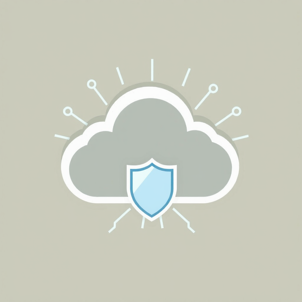 A cloud icon with stylized data streams flowing towards it, visibly passing through or being guarded by a translucent shield element before entering the cloud.