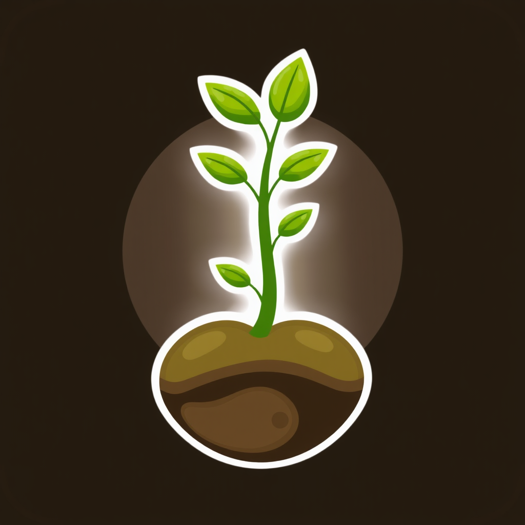 Seedling 'SG': The base of the 'S' or 'G' is slightly rounded or bulbous, like a seed, with the upper parts of the letters extending upwards and outwards like a sprouting plant, perhaps with a gradient from earthy tones to vibrant greens.