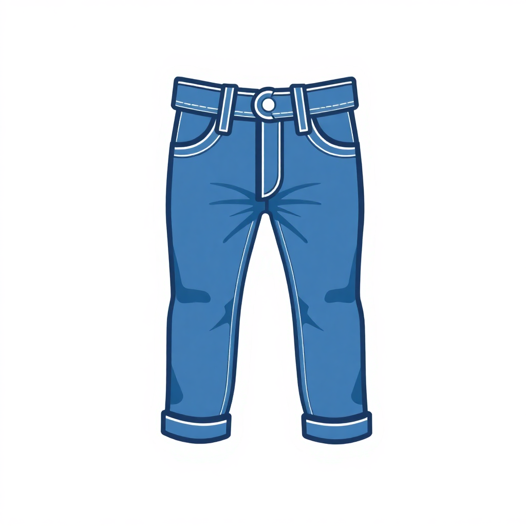 The image is a pair of blue jeans. The jeans are a light blue color and have a straight leg fit. They have a button and zipper closure at the waist and two pockets on the front. The waistband is adjustable with a belt loop. The legs of the jeans are slightly tapered and appear to be made of a denim-like material. The background is white, making the blue jeans stand out.