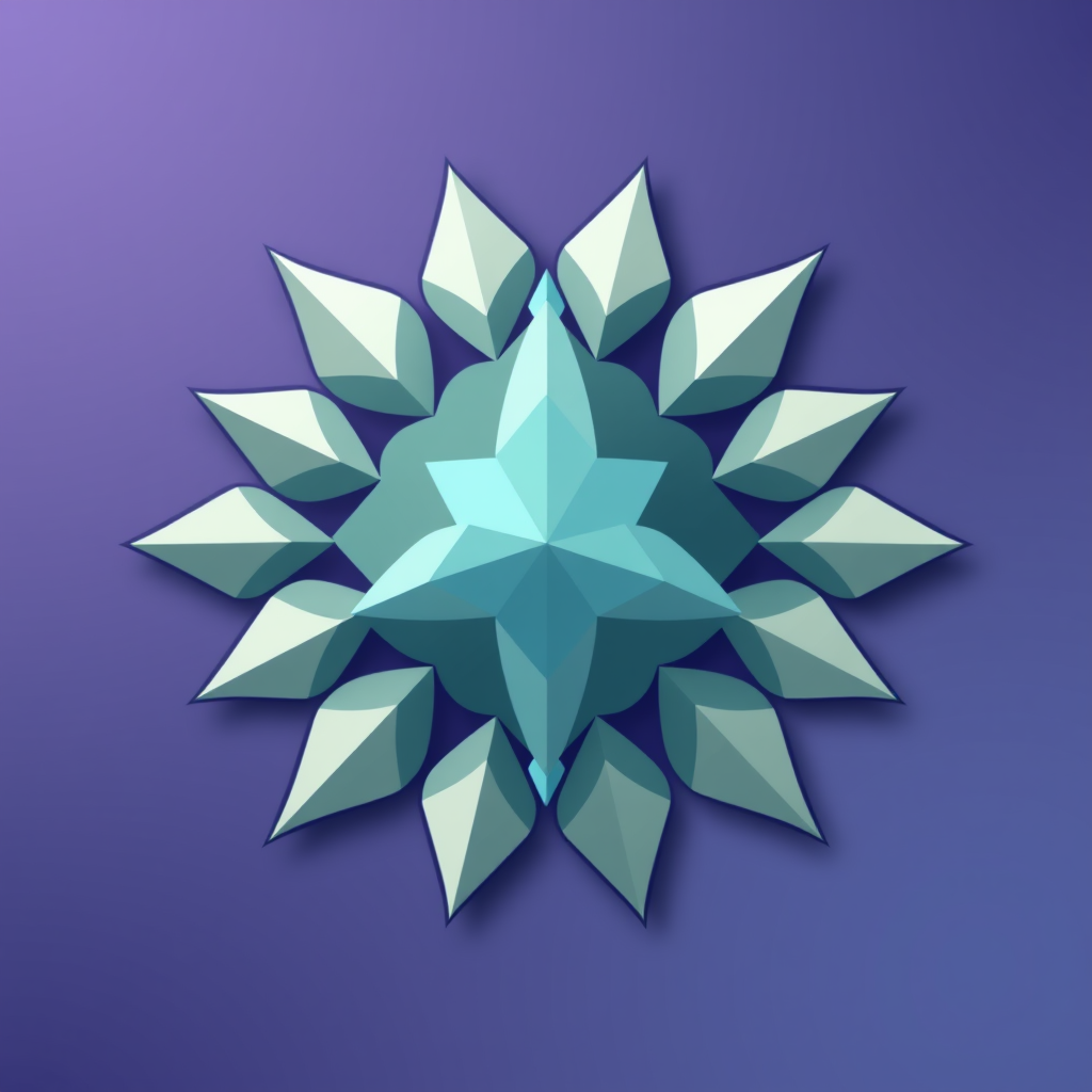 Geometric Bloom Icon: Starts with a core geometric shape (e.g., triangle). In discrete, algorithmic steps, identical or harmoniously scaled shapes bud from its sides, creating a symmetrical, crystal-like pattern. Emphasizes clean lines for a pictogram feel.