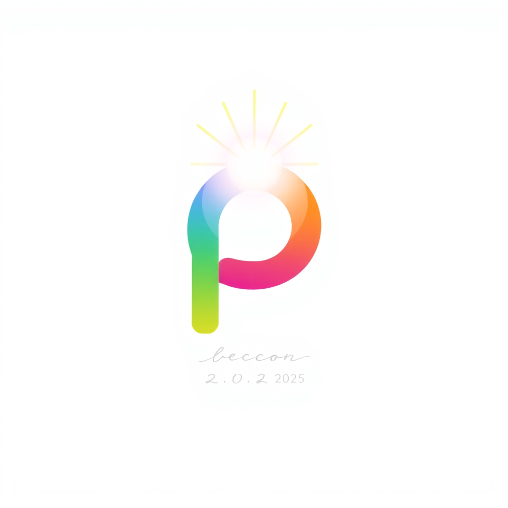 Simple Logo Concept (Lettermark Beacon): A stylized capital 'P' (for Pride) features a loop transformed into a bright, multi-colored circle—the light source. The letter's stem ascends like a beacon, with subtle rainbow light rays emanating from its apex. The year '2025' is positioned neatly below.