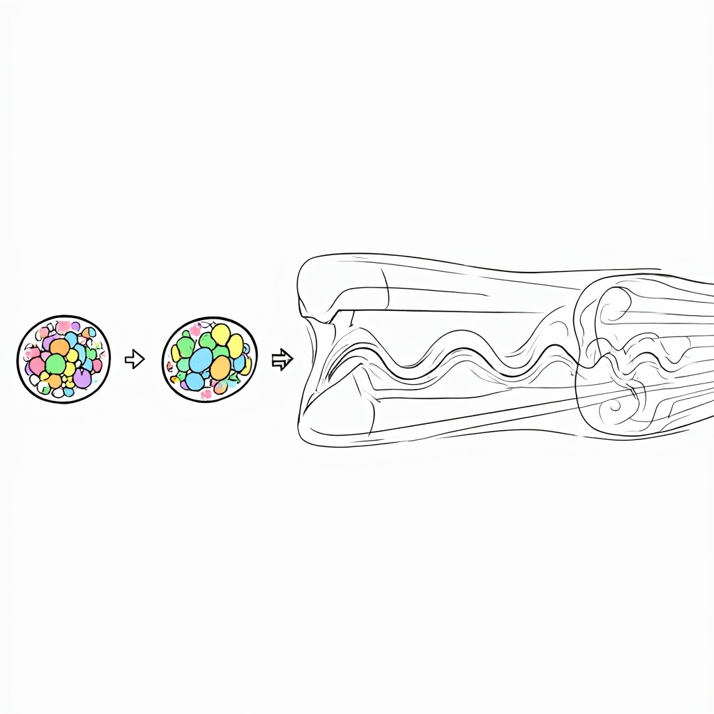 The particle character transforming into a wavy, ghost-like form as it begins to pass through the 'Great Energy Barrier'. Part of the wave is on one side, part is inside, and a faint part is starting to emerge on the other. The barrier could have a section that looks slightly transparent or shimmering where the tunneling occurs.
