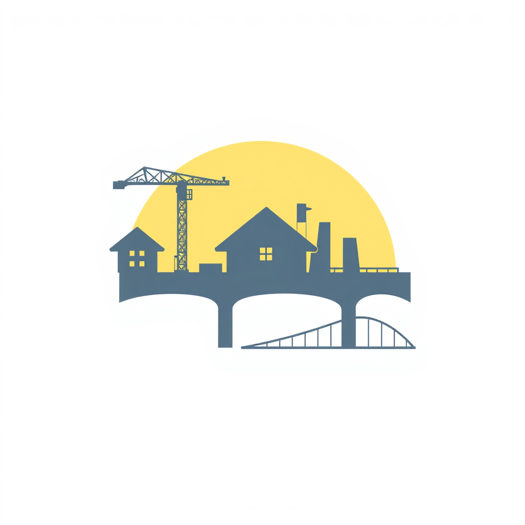 Sub-design Idea 4: Utilize the negative space created by or within the company initials to reveal iconic construction elements like a crane, a house roofline, or a bridge structure, subtly integrating the theme.